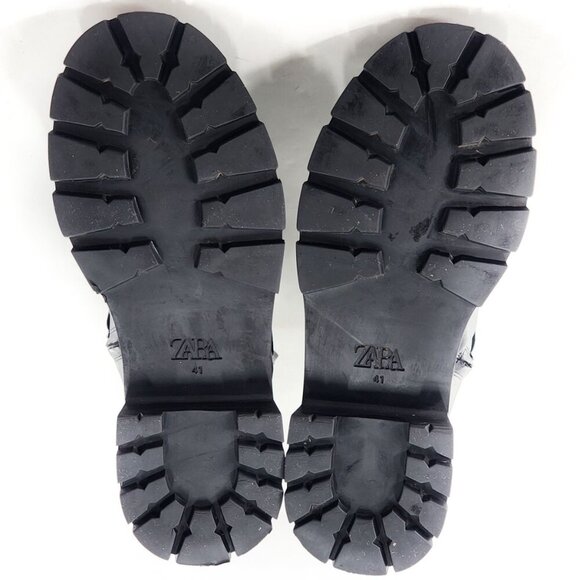 ZARA Leather Combat Moto Biker Ankle Boots ack Zip Buckles Black - Picture 10 of 10